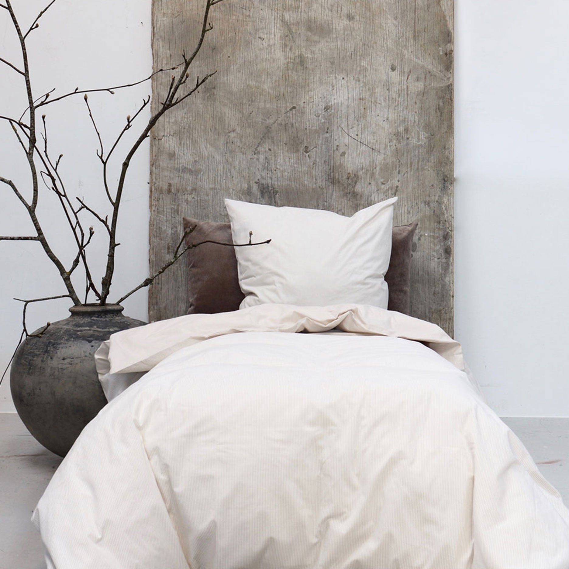 Mini strib sengetøj 140x220 cm sand/hvid